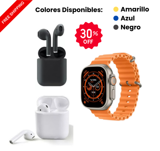 Reloj T800 Ultra + Audifonos i12